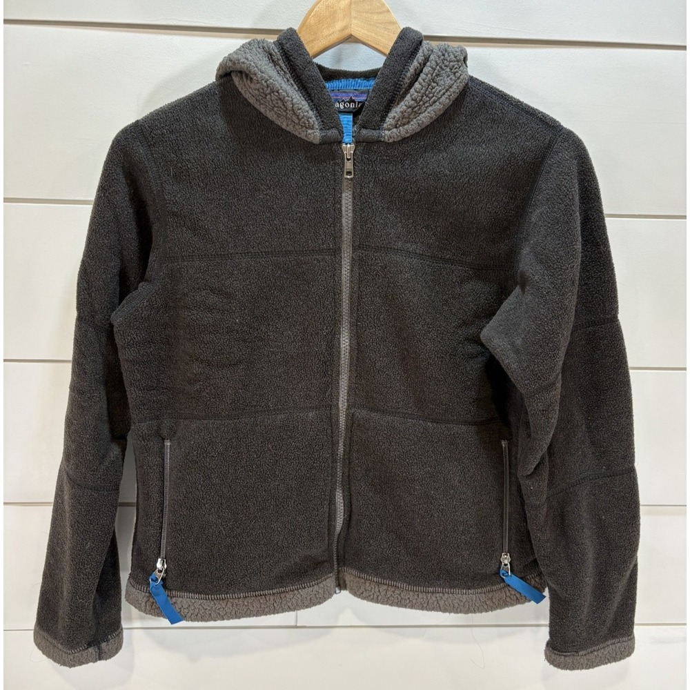 Vintage Patagonia Women's Small Black Grey Sherpa Hoodie Thick Fleece Zip Jacket